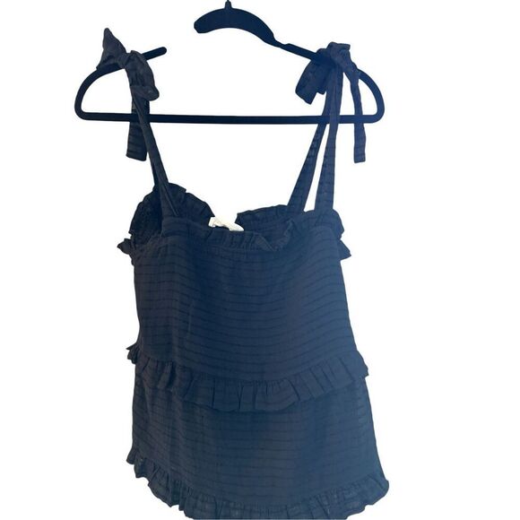 Heatherly Women's Ruffle Tiered Kayden Tie Sleeve Crop Top Black Medium NWT - Picture 2 of 4